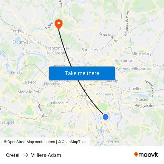 Creteil to Villiers-Adam map