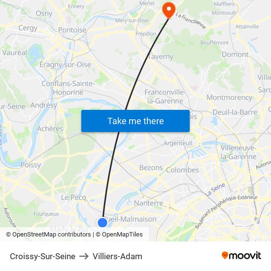 Croissy-Sur-Seine to Villiers-Adam map