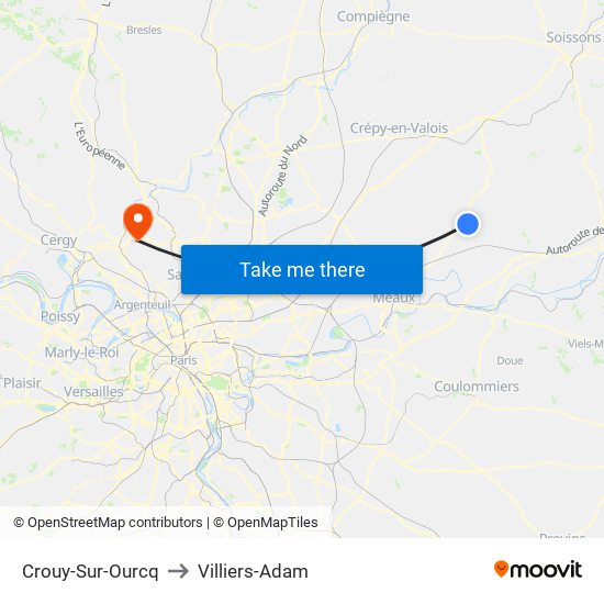 Crouy-Sur-Ourcq to Villiers-Adam map