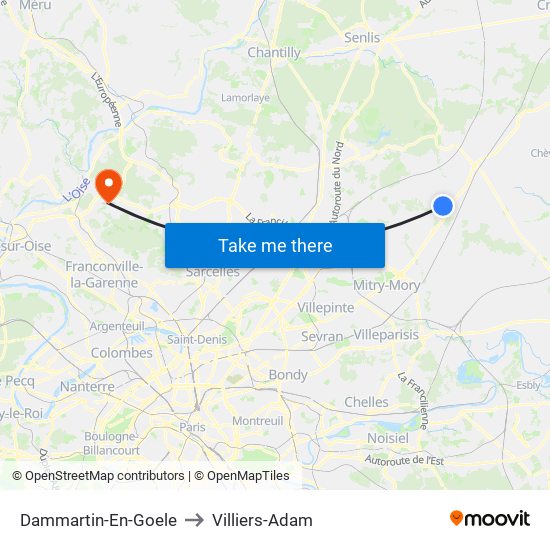 Dammartin-En-Goele to Villiers-Adam map