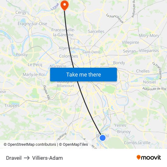 Draveil to Villiers-Adam map