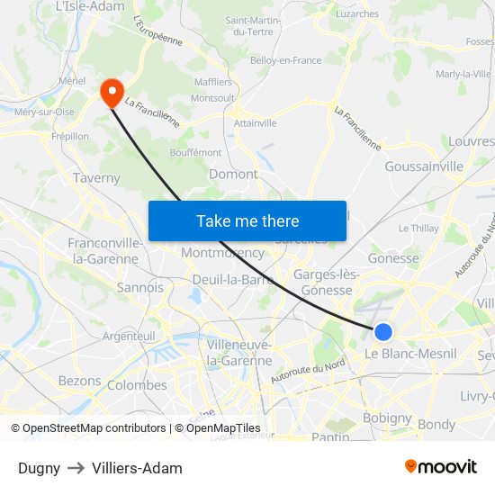 Dugny to Villiers-Adam map