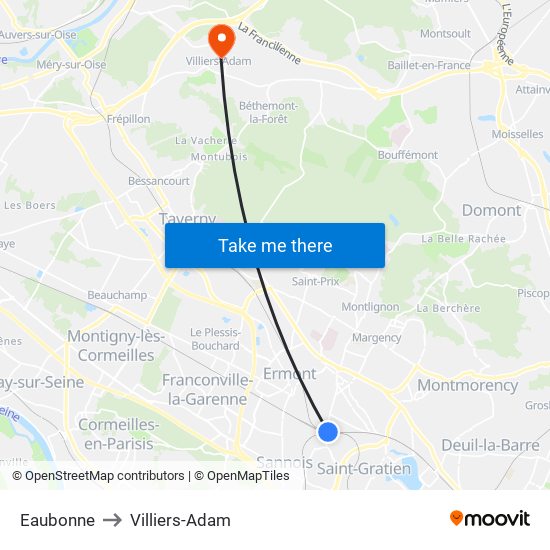 Eaubonne to Villiers-Adam map