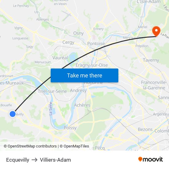 Ecquevilly to Villiers-Adam map
