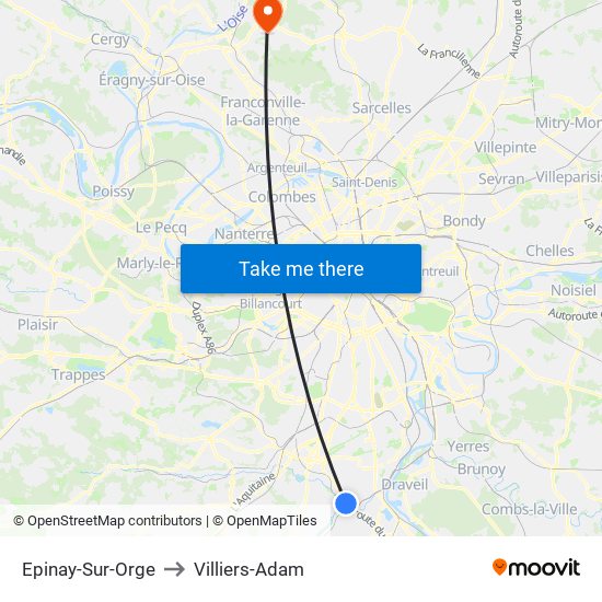 Epinay-Sur-Orge to Villiers-Adam map