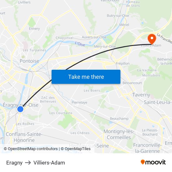 Eragny to Villiers-Adam map