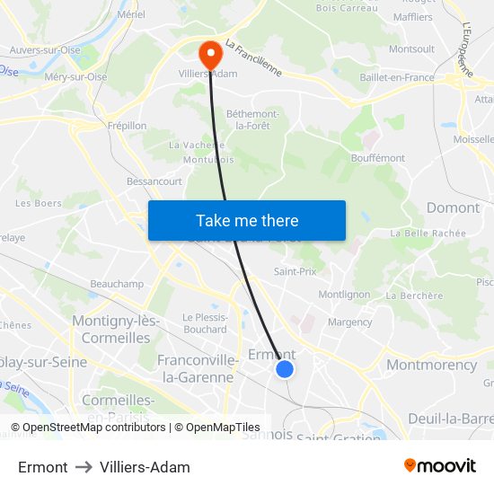 Ermont to Villiers-Adam map