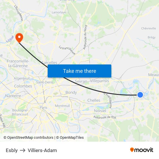 Esbly to Villiers-Adam map