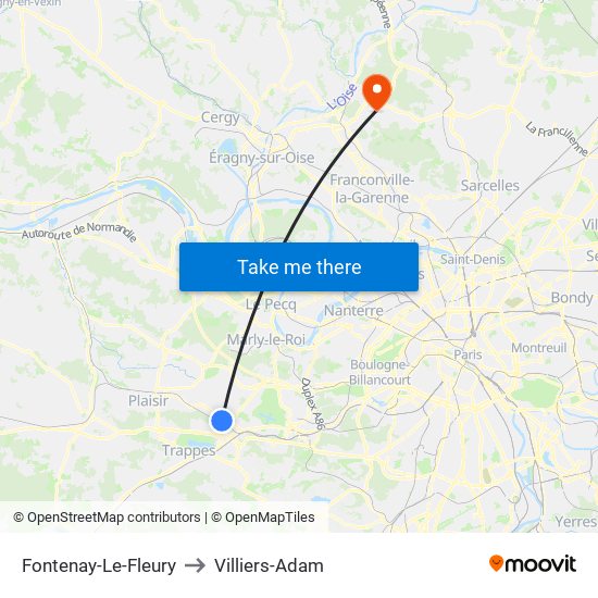 Fontenay-Le-Fleury to Villiers-Adam map