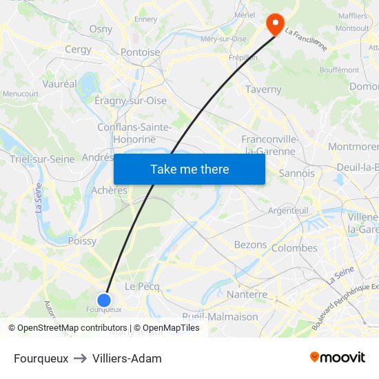 Fourqueux to Villiers-Adam map