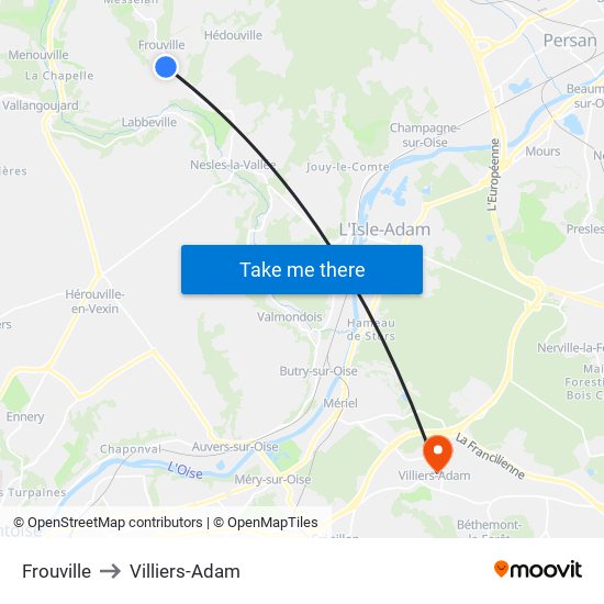 Frouville to Villiers-Adam map