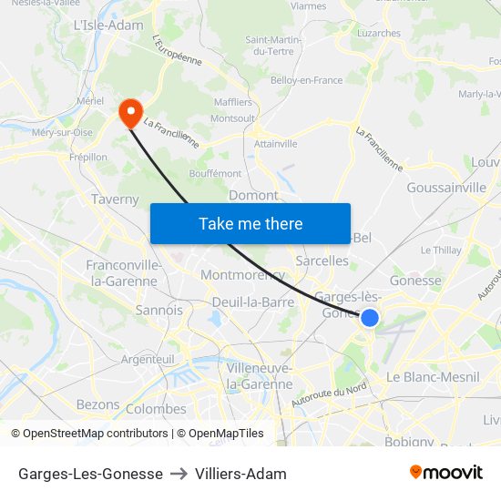 Garges-Les-Gonesse to Villiers-Adam map