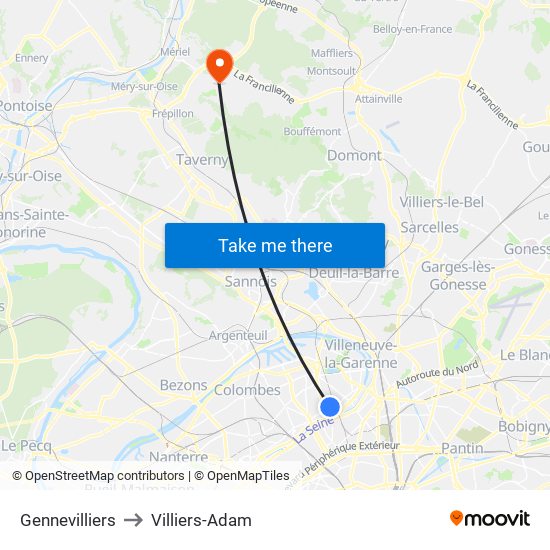 Gennevilliers to Villiers-Adam map