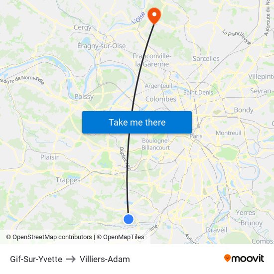 Gif-Sur-Yvette to Villiers-Adam map
