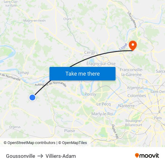 Goussonville to Villiers-Adam map