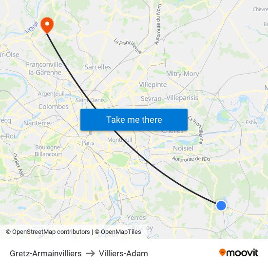 Gretz-Armainvilliers to Villiers-Adam map