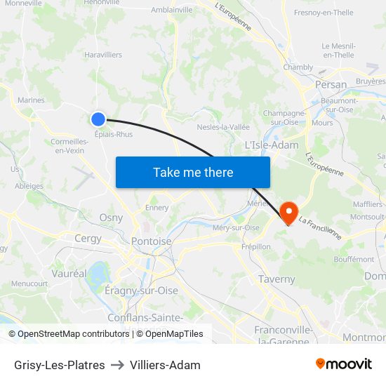 Grisy-Les-Platres to Villiers-Adam map