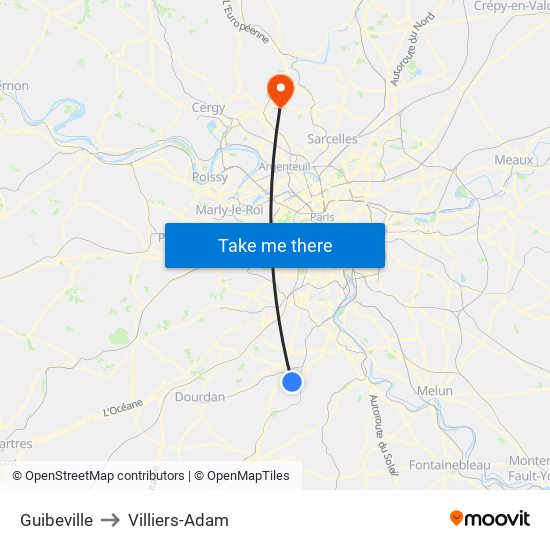 Guibeville to Villiers-Adam map