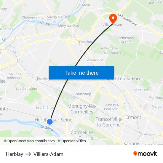 Herblay to Villiers-Adam map