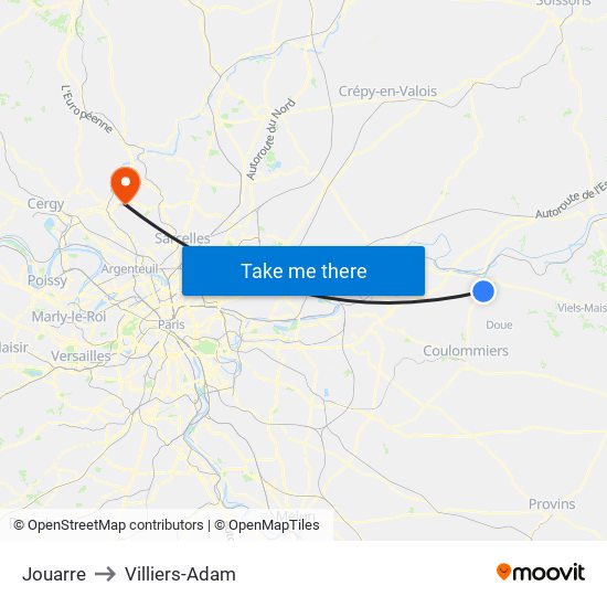 Jouarre to Villiers-Adam map