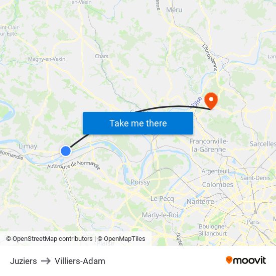 Juziers to Villiers-Adam map