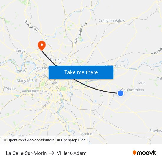 La Celle-Sur-Morin to Villiers-Adam map