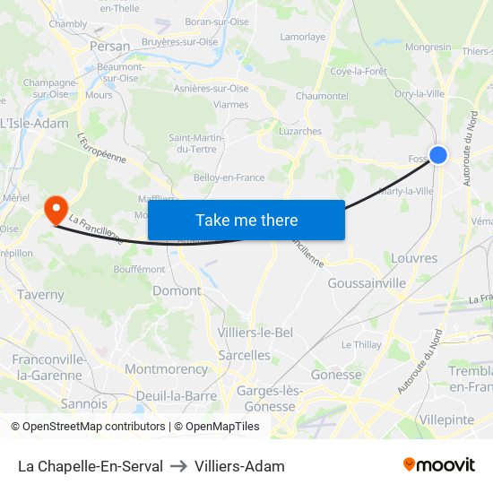 La Chapelle-En-Serval to Villiers-Adam map