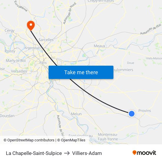 La Chapelle-Saint-Sulpice to Villiers-Adam map