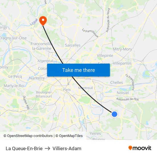 La Queue-En-Brie to Villiers-Adam map