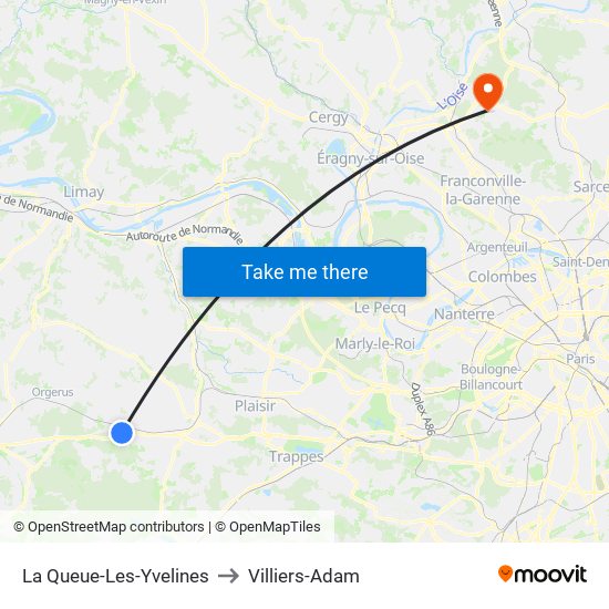 La Queue-Les-Yvelines to Villiers-Adam map