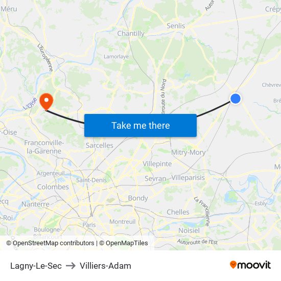Lagny-Le-Sec to Villiers-Adam map