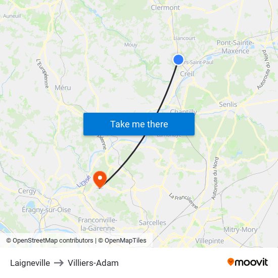 Laigneville to Villiers-Adam map