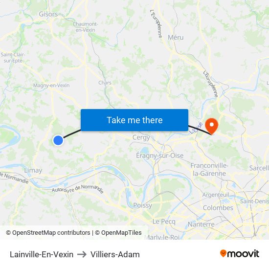 Lainville-En-Vexin to Villiers-Adam map