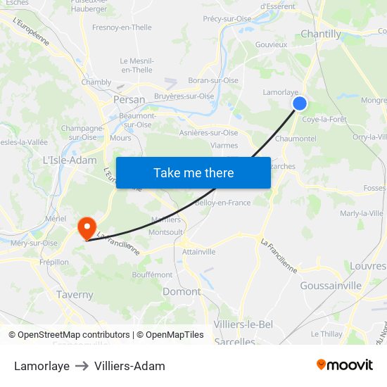 Lamorlaye to Villiers-Adam map