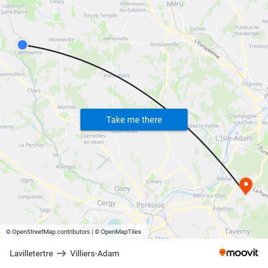 Lavilletertre to Villiers-Adam map