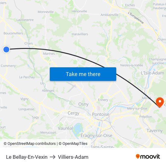 Le Bellay-En-Vexin to Villiers-Adam map