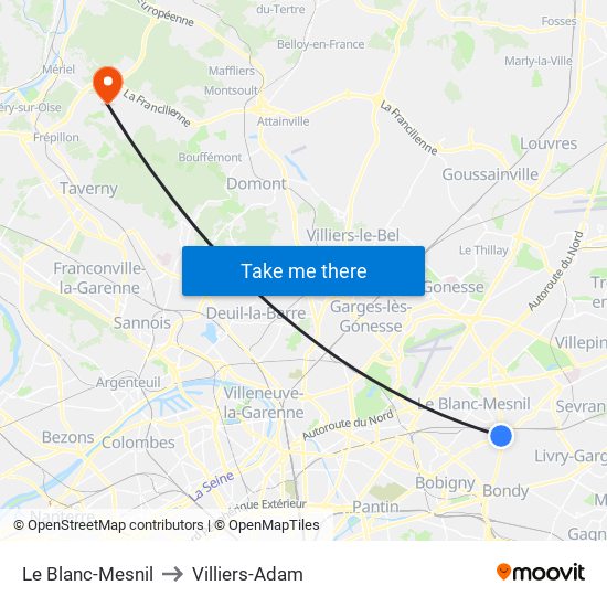 Le Blanc-Mesnil to Villiers-Adam map