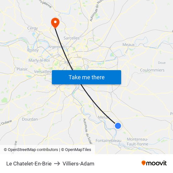 Le Chatelet-En-Brie to Villiers-Adam map