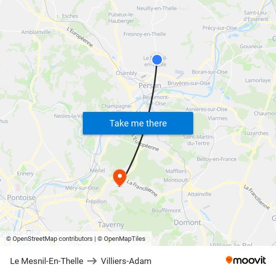 Le Mesnil-En-Thelle to Villiers-Adam map