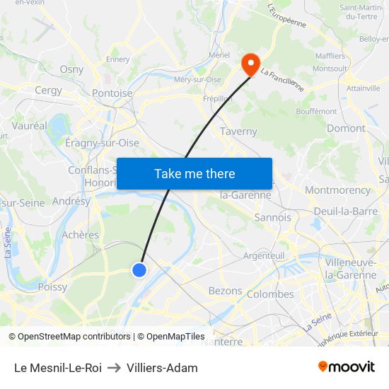 Le Mesnil-Le-Roi to Villiers-Adam map