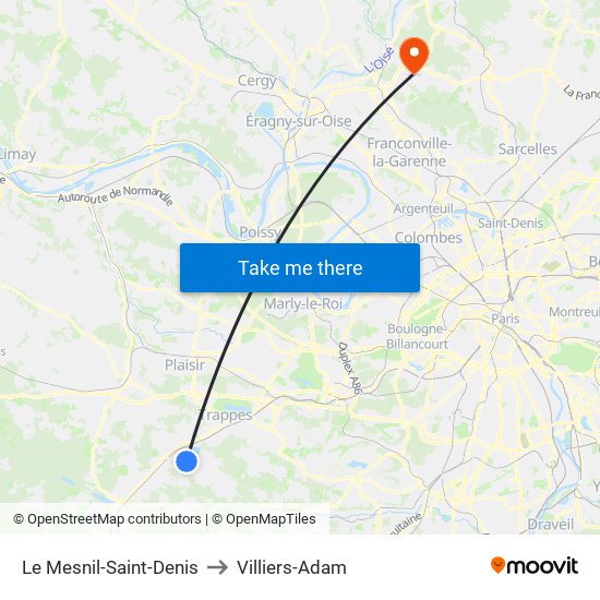 Le Mesnil-Saint-Denis to Villiers-Adam map