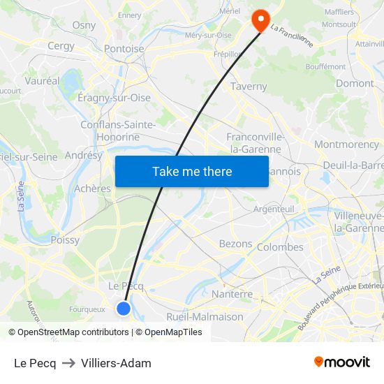 Le Pecq to Villiers-Adam map