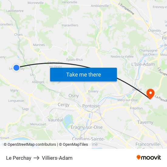 Le Perchay to Villiers-Adam map