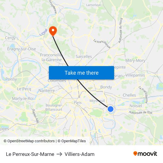 Le Perreux-Sur-Marne to Villiers-Adam map