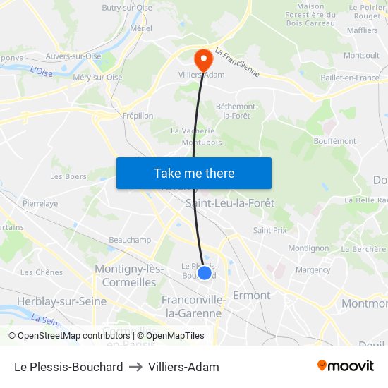 Le Plessis-Bouchard to Villiers-Adam map