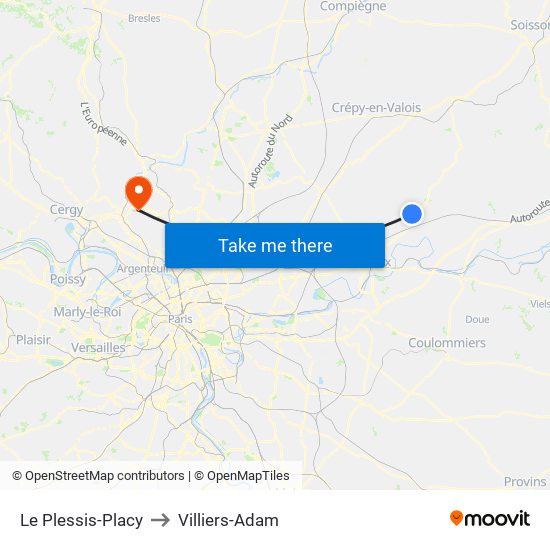 Le Plessis-Placy to Villiers-Adam map