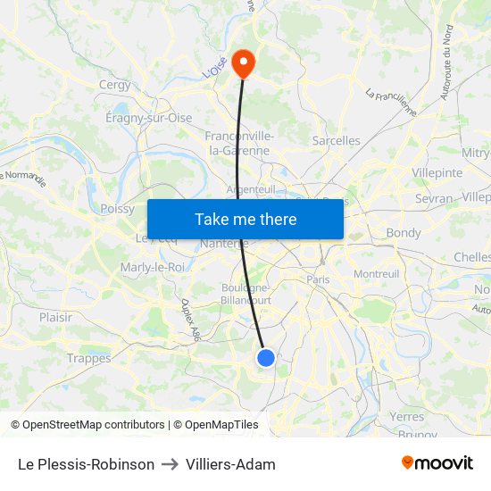 Le Plessis-Robinson to Villiers-Adam map