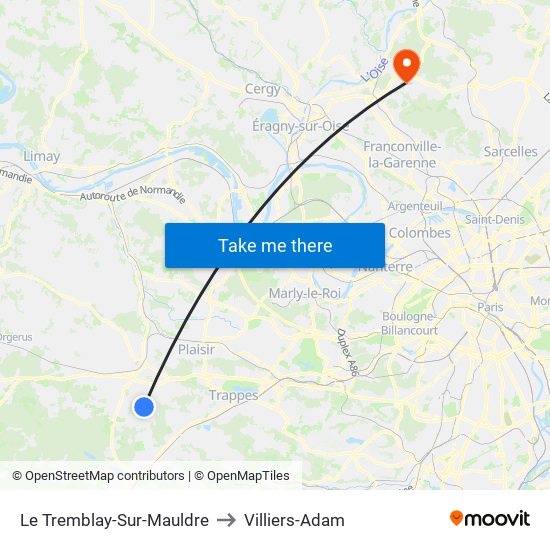 Le Tremblay-Sur-Mauldre to Villiers-Adam map