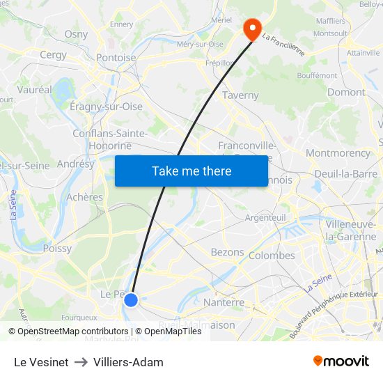 Le Vesinet to Villiers-Adam map