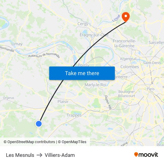 Les Mesnuls to Villiers-Adam map